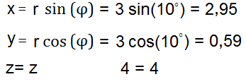 Exemple de conversion de coordonnées cylindriques en cartésiennes