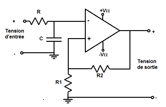 Filtre actif passe-bas avec amplificateur opérationnel non inverseur
