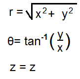 Formule de conversion de les coordonnées cartésiennes en cylindriques