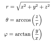 Formule de conversion de les coordonnées cartésiennes en coordonnées sphériques