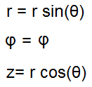 Kugelkoordinaten in Zylinderkoordinaten Umrechnungsformel