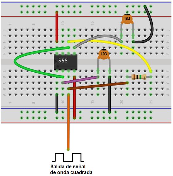 Circuito placa de pruebas oscilador con un temporizador 555