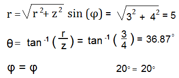 Ejemplo de conversión de coordenadas cilíndricas a esféricas