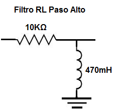 Ejemplo de filtro RL paso alto con valores numéricos