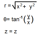 Fórmula de la conversión de coordenadas cartesianas a cilíndricas