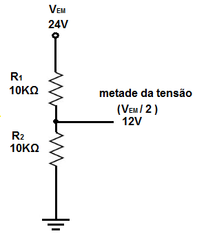 Circuito divisor de tensão com metade da tensão