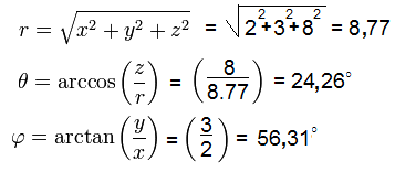 Exemplo de conversão de coordenadas cartesianas a esféricas