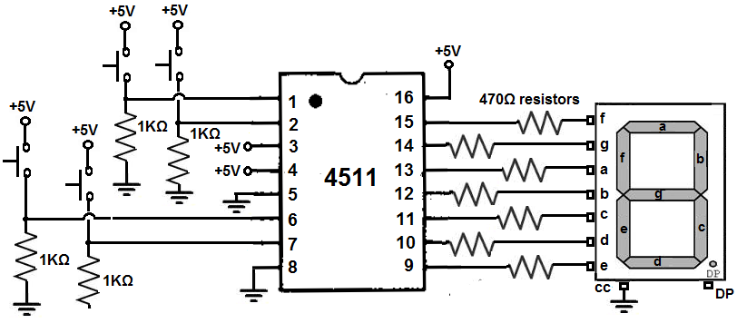 4511 BCD to 7 segment display decoder circuit