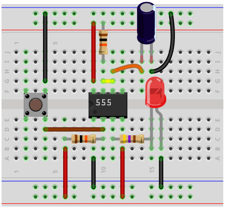 555 timer monostable breadboard circuit