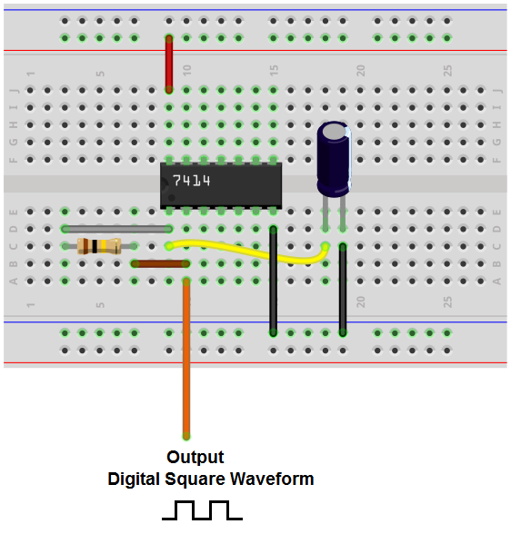 7414 oscillator breadboard circuit