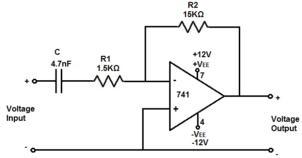 Active inverting op amp high pass filter circuit