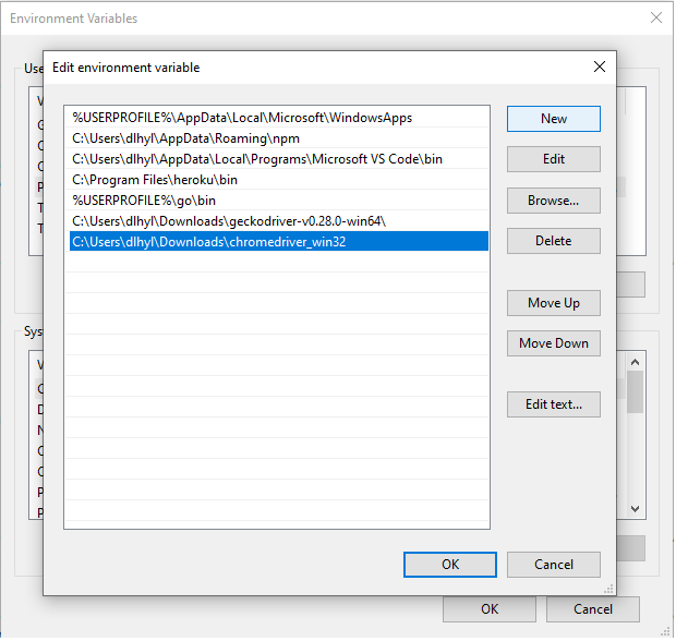 Adding a new path environment variable for ChromeDriver in Windows