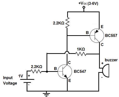 Alarm circuit built with transistors