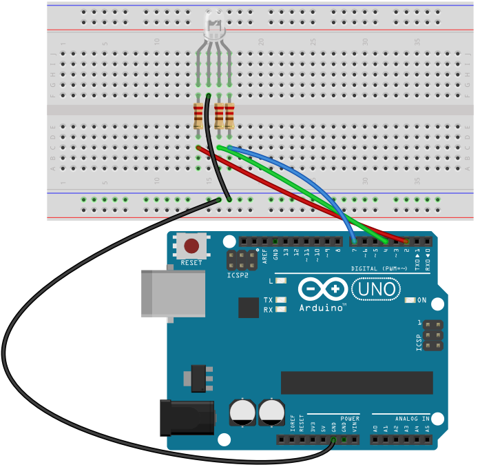 Arduino RGB LED breadboard circuit