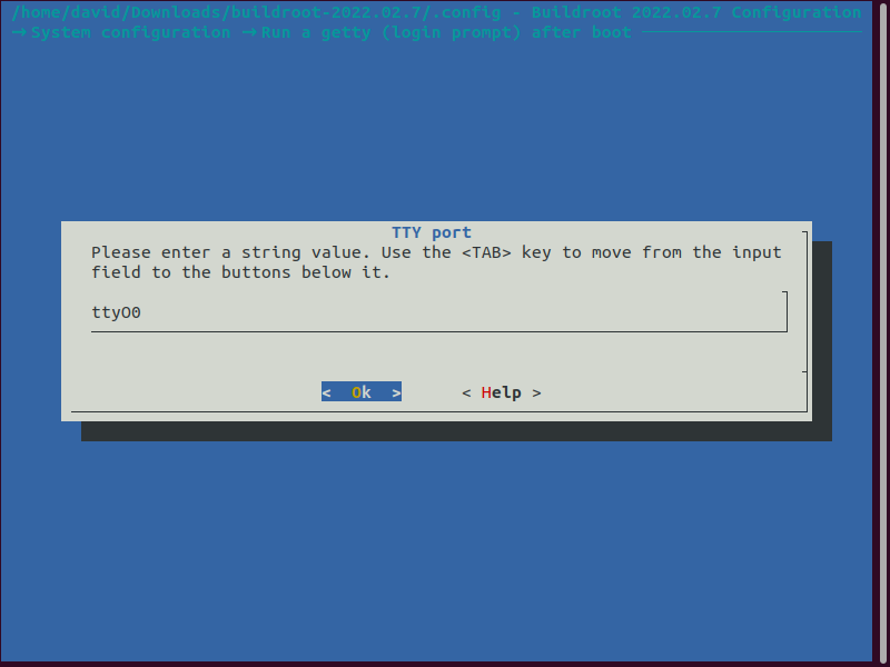 Buildroot menu configuration system configuration- Run a getty after boot tty port
