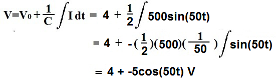 Example of the calculation of a voltage across a capacitor