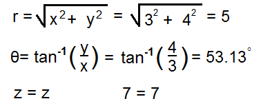 Cartesian (rectangular) to cylindrical coordinates example