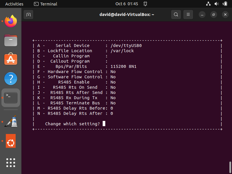 Configuring minicom in ubuntu linux