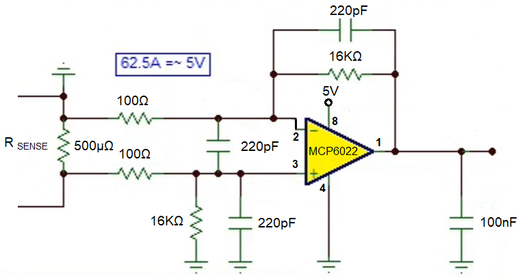 Current sensor circuit with an external amplifier