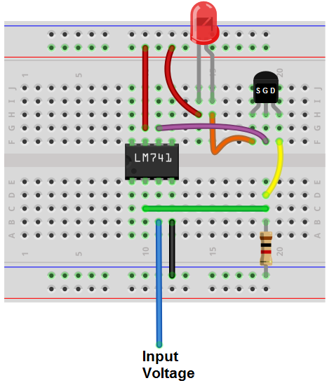 Current source breadboard circuit