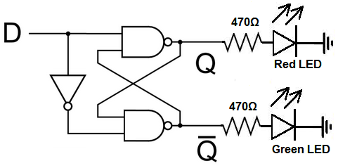 Asynchronous (Non-clocked) D flip flop circuit from NAND gates