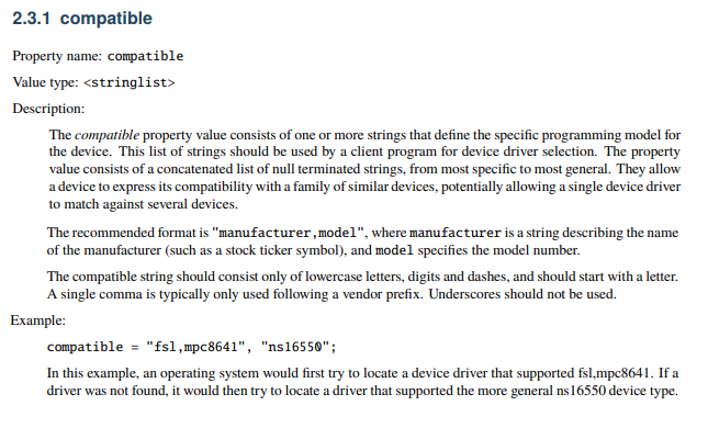 Device node compatible property description in linux