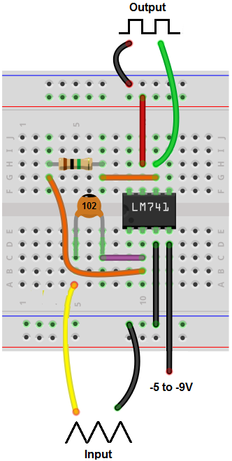 Differentiator op amp breadboard circuit