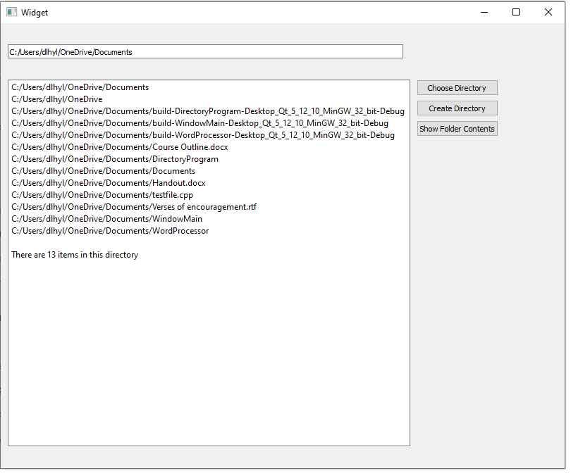 Displaying the number of items in a directory in a Qt widget application in C++