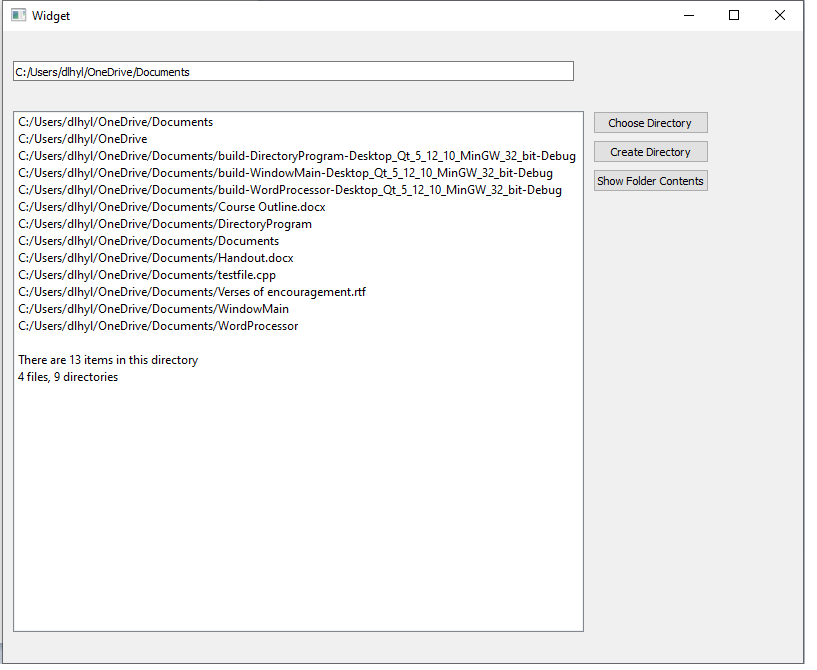 Displaying the number of items in a directory showing 
the number of files and directories in a Qt widget application in C++