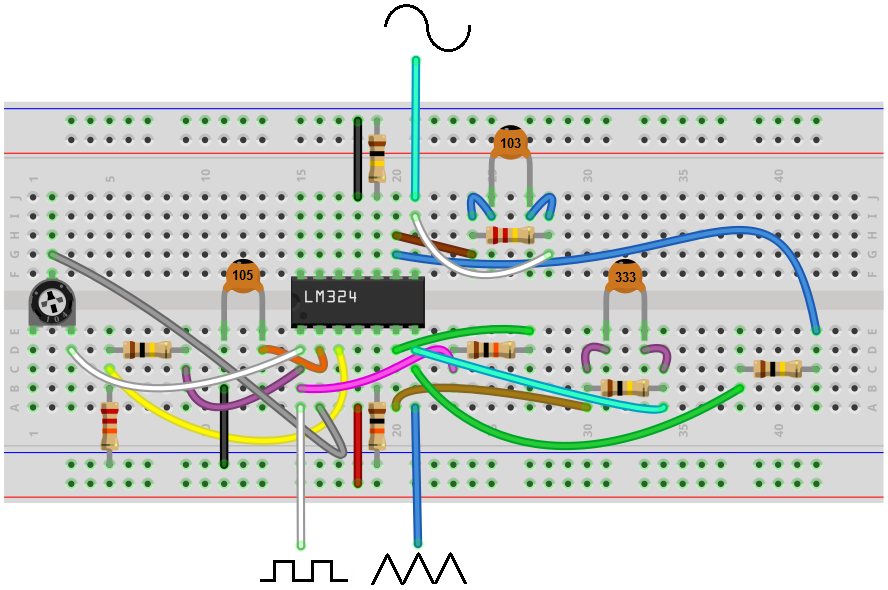 Function generator breadboard circuit
