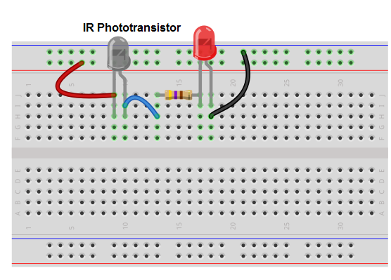 Infrared (IR) phototransistor receiver circuit