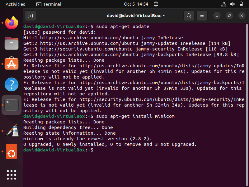 Installing minicom in ubuntu linux
