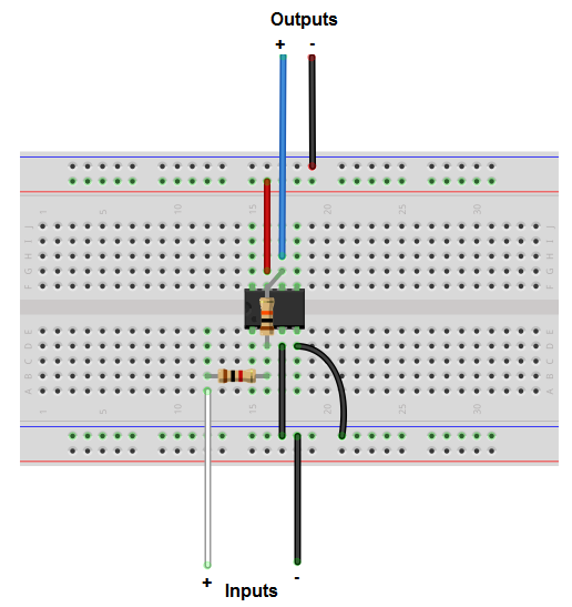 Inverting op amp circuit breadboard schematic