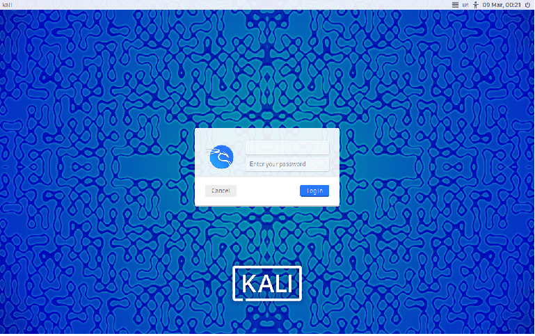 Kali linux login page