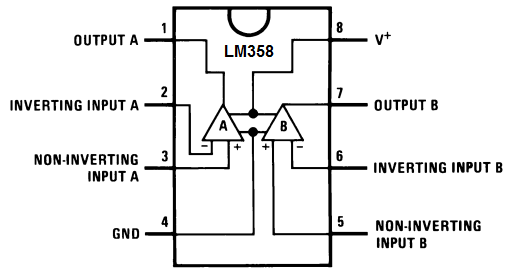 LM358 dual op amp pinout