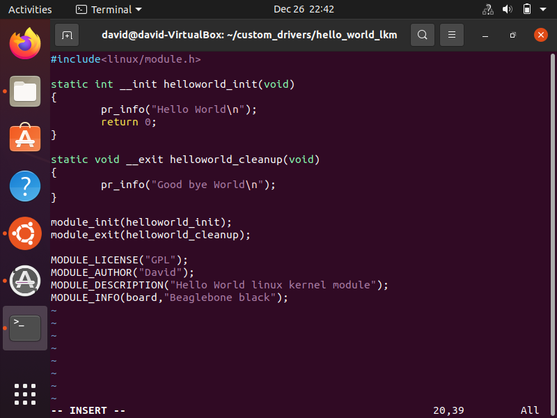 Linux kernel module hello world source code