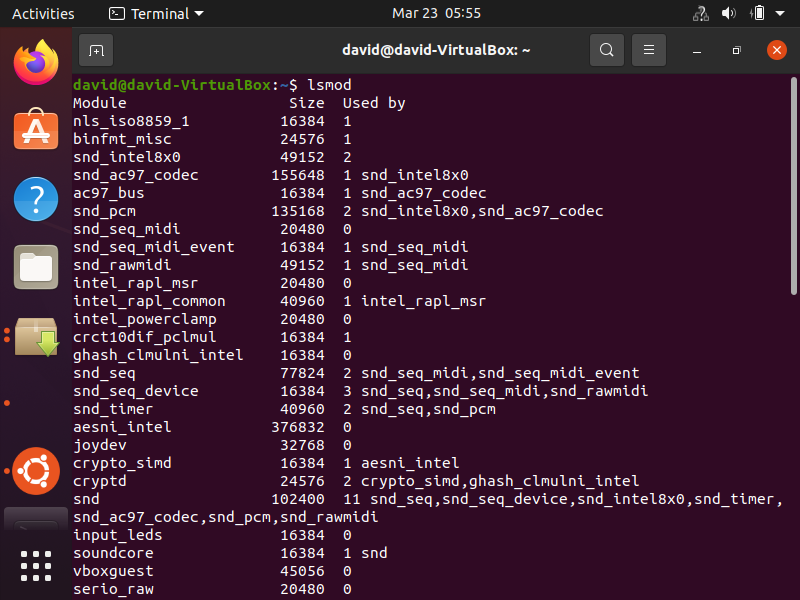 Listing all modules loaded in the linux kernel with the lsmod command