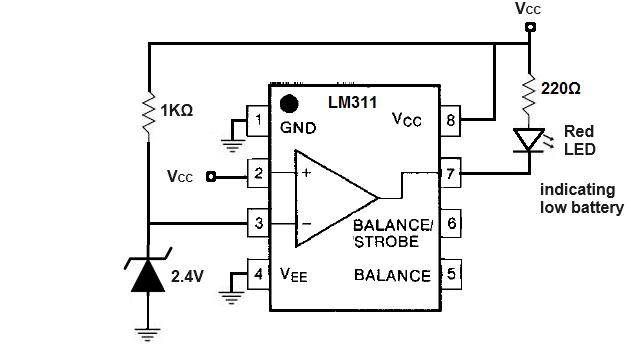 Low battery LED warning circuit