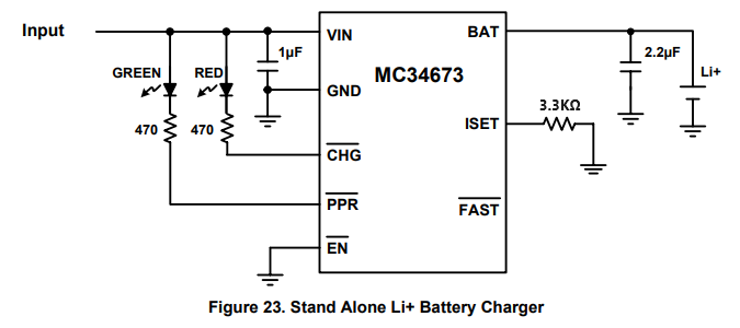 MC34673 lithium battery charger standalone circuit