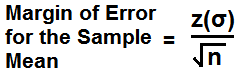 Margin of error for the sample mean formula