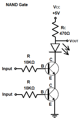 NAND gate circuit built with transistors