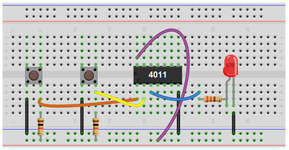 NAND gate circuit using 4011 chip breadboard schematic