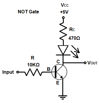 NOT gate circuit built with a transistor