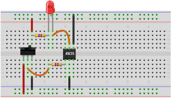 Optocoupler circuit breadboard schematic