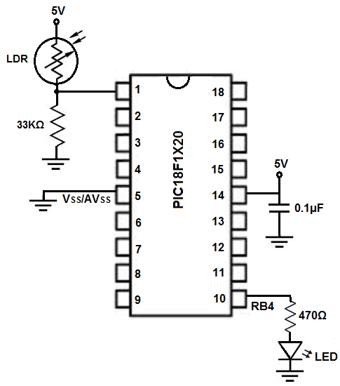 PIC18F1220 night light circuit