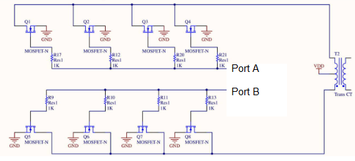 Parallel MOSFET transistor array in power inverter circuit