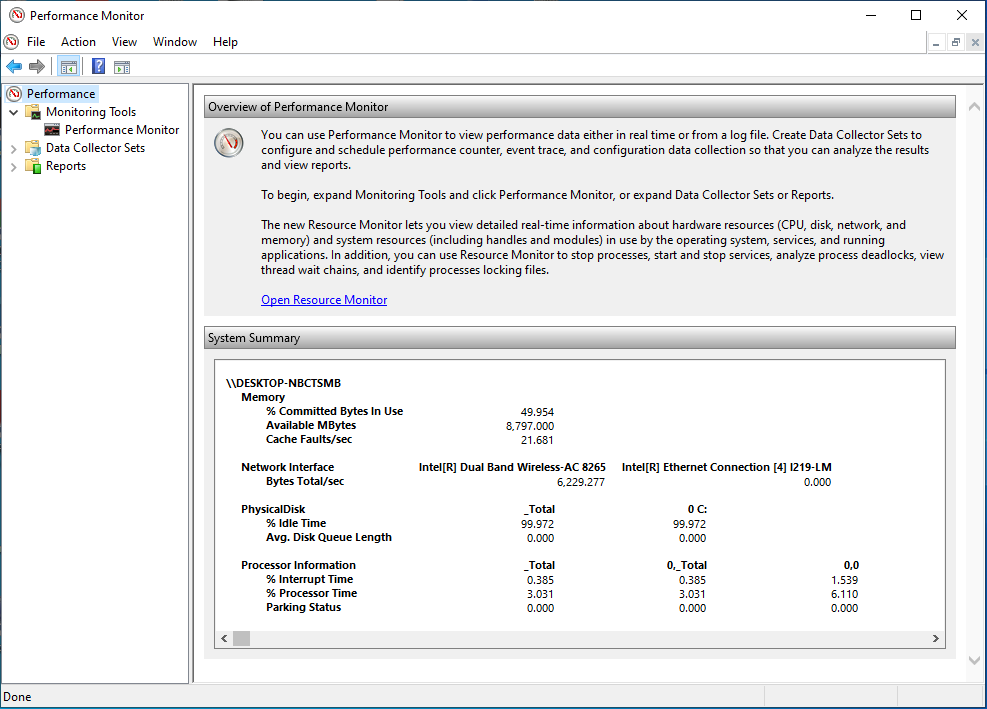 Performance monitor in windows