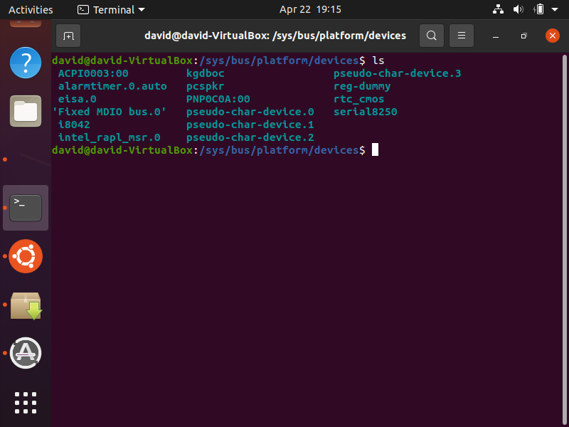 Pseudo platform devices shown in the linux terminal