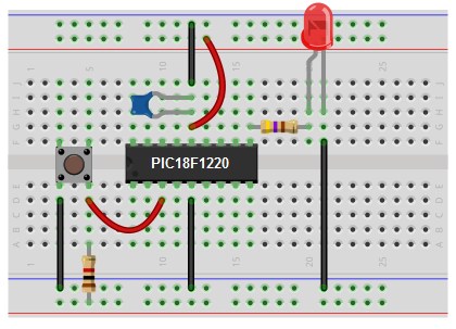 Pushbutton switch circuit with PIC18F1220
