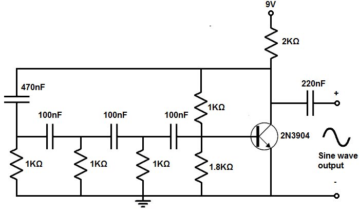 Sine wave generator circuit with a transistor